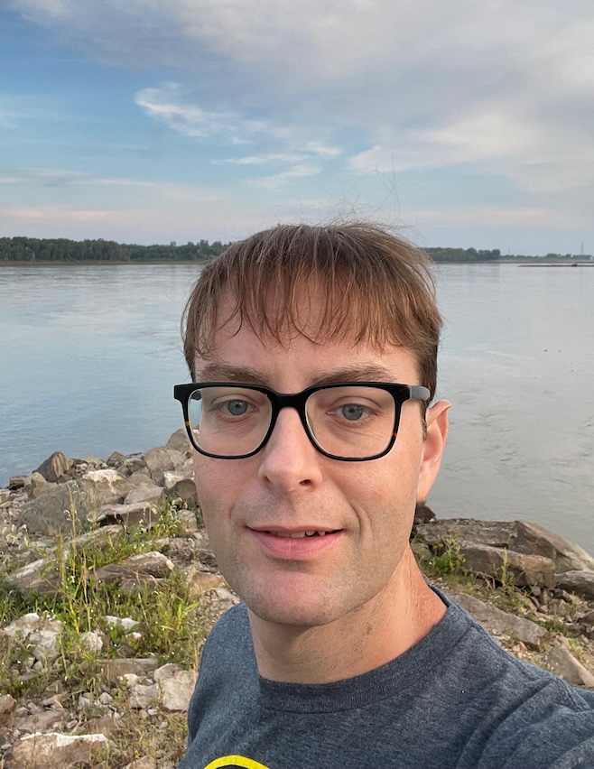 Jeff Linwood at the confluence of the Mississippi and Missouri Rivers in St. Louis, Missouri